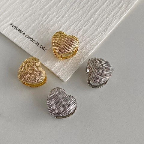 Hart Ring Oorbellen Dubbelzijdig Korrelige Textuur Koper Verguld Verzilverd Huggie Minimalistische Sieraden Voor Dames