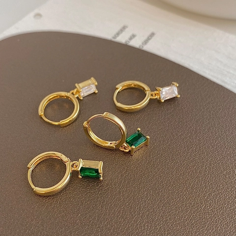 Boucles D Oreilles Créoles À Pendentif En Zircone Rectangulaire Cuivre Plaqué Or Minimaliste Vintage Élégant Bijou Femme