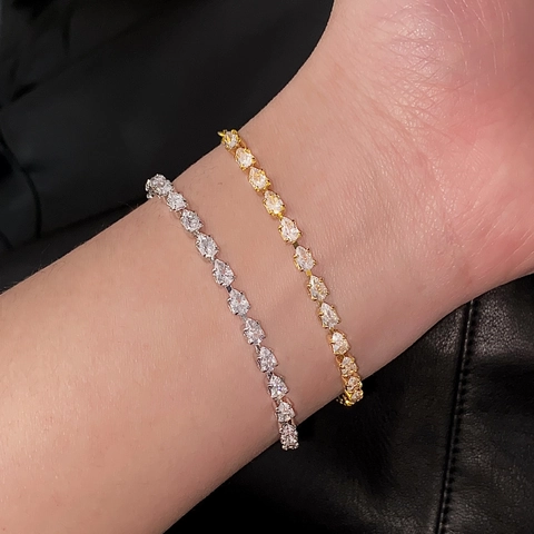 Elegant Copper Zircon Bracelet Adjustable Drawstring Box Chain Shiny Pear Cut Rhinestone Jewelry For Women