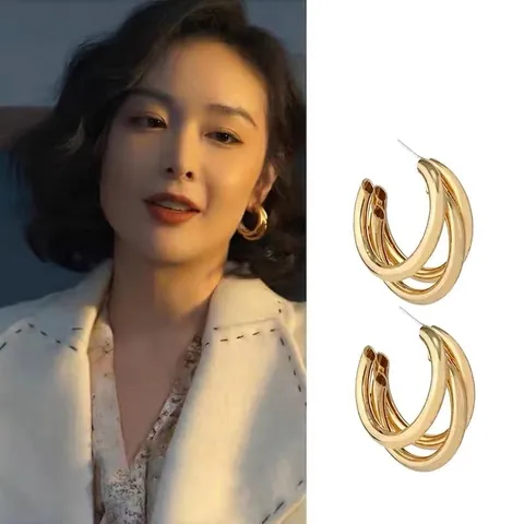 Mehrlagige Creolen Mit 925 Sterling Silber Ohrstecker Geometrische Vergoldete Vintage Schmuck Für Frauen