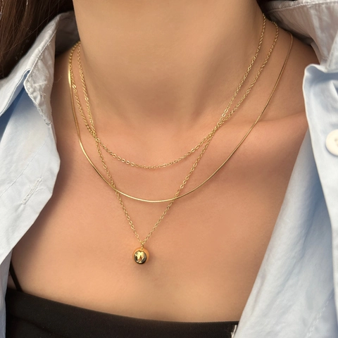 Minimalistische Doppellagige Halskette Damen Vergoldetes Kupfer Schlangenkette Mit Kugelanhänger Elegantes Schlüsselbein Accessoire
