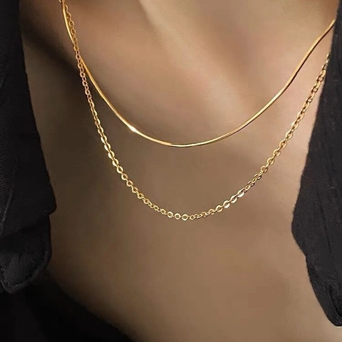 Minimalistische Doppellagige Halskette Damen Vergoldetes Kupfer Schlangenkette Mit Kugelanhänger Elegantes Schlüsselbein Accessoire