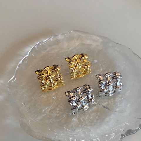 Geometric Square Woven Stud Earrings Minimalist Luxury Copper Gold Plated Vintage Jewelry For Women