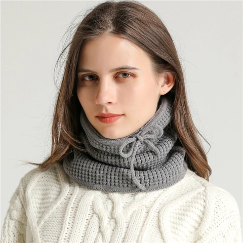 Cache-Col En Tricot D'Hiver Doublé Polaire Guêtre À Rayures Verticales Couvre-Cou Thermique Coupe-Vent Avec Cordon