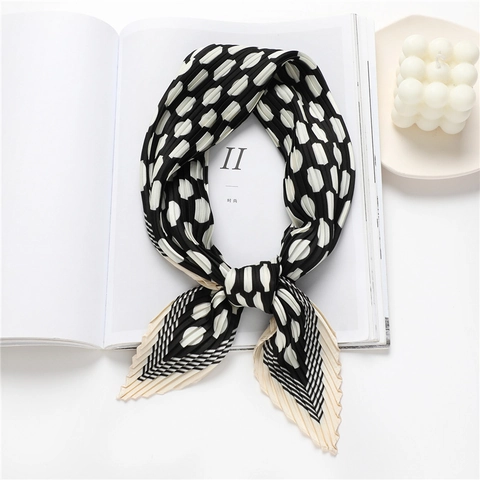 Foulard Plissettato In Raso Artificiale Da Donna A Pois Motivo Geometrico Bandana Moda Chic Decoro Per Capelli E Borsa