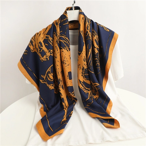 Elegant Square Scarf Satin Satin Feel Polyester Printed Horse Pattern Large Fashion Neck Wrap Accessory For Women