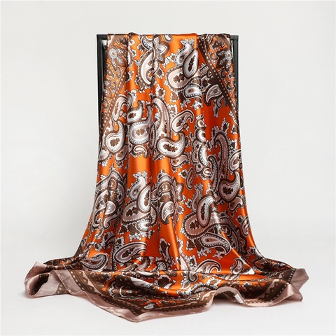 Sciarpa Quadrata Paisley Raso Simil Raso Foulard Grande Motivo Retrò Scialle Avvolgente Per Il Collo Da Donna Elegante