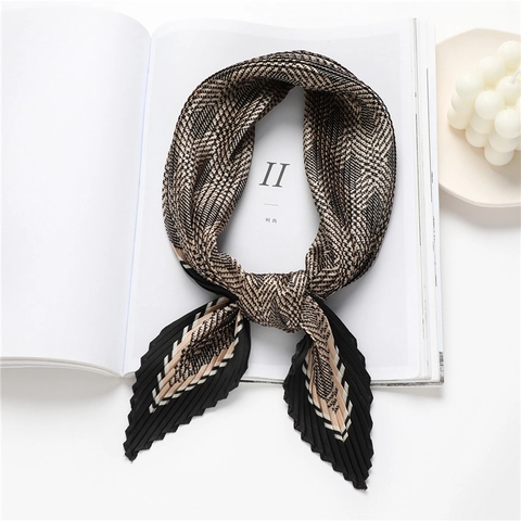 Houndstooth Pleated Square Scarf Faux Satin Neckerchief Office Fashion Geometric Print Lightweight Accessory For Women