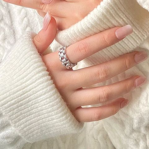 Anillo Correa De Reloj Cobre Ajustable Cadena Eslabones Joyería Estilo Industrial Minimalista Moda Para Mujeres