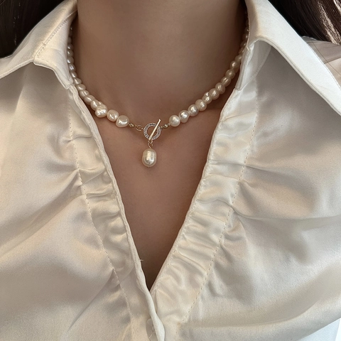 Süßwasserperlen Halskette Kupfer Vergoldet OT Verschluss Micro Pave Zirkon Eleganter Anhänger Für Damen Schmuck