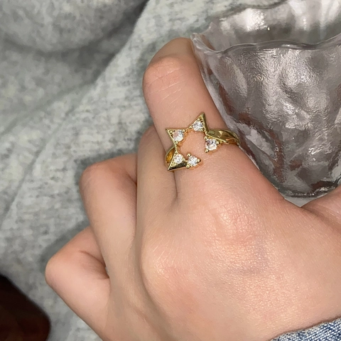 Hohl Stern Ring Kupfer Zirkonia Gold Silber Plattiert Verstellbar Offen Schmuck Minimalistisch Koreanisch Damen Geschenk