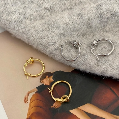 Knoten Creolen Minimalistische Polierte Plattierte Kupfer Mit 925 Sterling Silver Earring Post Vintage Schmuck Für Damen