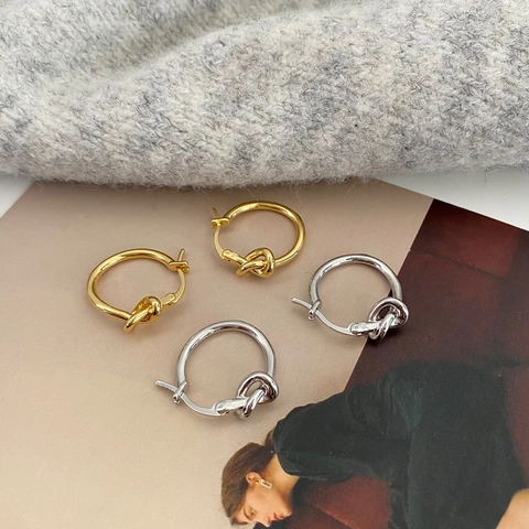Knoten Creolen Minimalistische Polierte Plattierte Kupfer Mit 925 Sterling Silver Earring Post Vintage Schmuck Für Damen