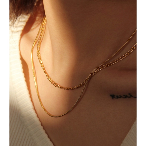 Dubbellaagse Roestvrijstalen Figaro En Slangenketting Ketting Verguld Minimalistische Stapelbare Sieraden Vrouwen Chique