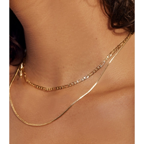 Dubbellaagse Roestvrijstalen Figaro En Slangenketting Ketting Verguld Minimalistische Stapelbare Sieraden Vrouwen Chique