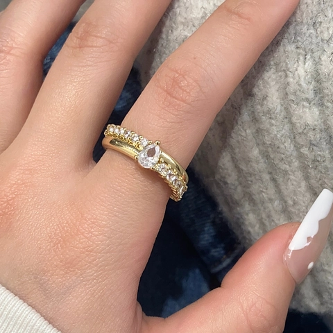 Tropfenschliff Zirkonia Kupfer Ring Vergoldet Doppelschicht Geometrisch Pavé Minimalistisch Verstellbarer Offener Ring