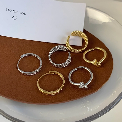 Bague Ouverte Tressée Torsadée Minimaliste Vintage En Cuivre Plaqué Or Argent Bijoux De Doigt Réglables Pour Femmes