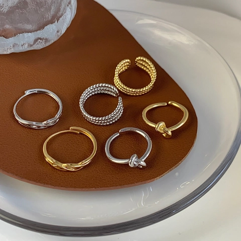 Bague Ouverte Tressée Torsadée Minimaliste Vintage En Cuivre Plaqué Or Argent Bijoux De Doigt Réglables Pour Femmes