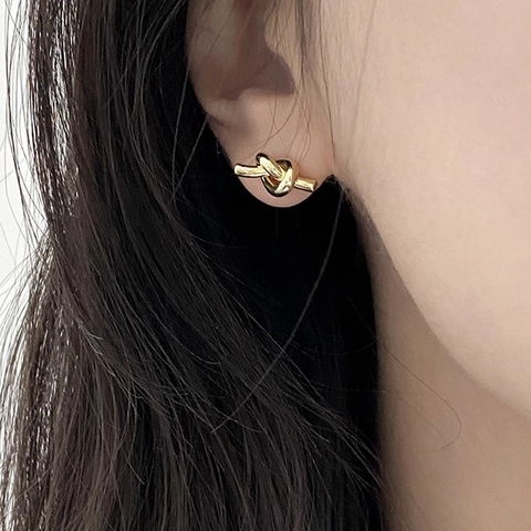 Minimalistische Knoten Ohrstecker Messing Vergoldet Mit 925 Sterling Silber Ohrringpfosten Schmuck Für Damen