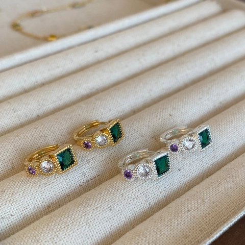 Orecchini Huggie Vintage In Zircone Verde Smeraldo Rame Placcato Oro Con Perno In Argento Sterling 925 Per Donna Retro