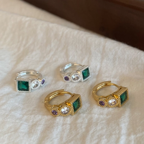 Orecchini Huggie Vintage In Zircone Verde Smeraldo Rame Placcato Oro Con Perno In Argento Sterling 925 Per Donna Retro
