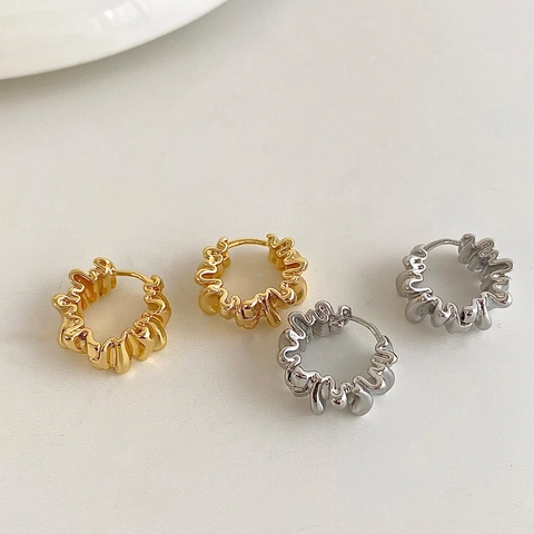 Pendientes De Aro Plisados Con Ondas Irregulares Textura Vintage Francesa Joyería De Moda De Cobre Para Mujeres
