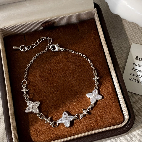 Bracciale Floreale Con Quadrifoglio In Zircone Rame Placcato Oro Argento Catena Regolabile Gioielli Eleganti Da Donna