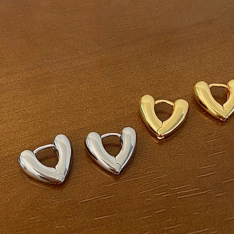 Herz Creolen Minimalistische Klobige Hohle Kupfer Galvanisierte Gold Silber Ins Stil Für Frauen