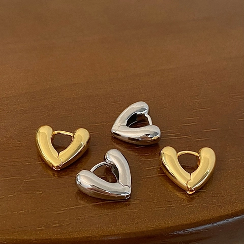 Herz Creolen Minimalistische Klobige Hohle Kupfer Galvanisierte Gold Silber Ins Stil Für Frauen