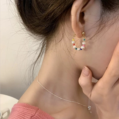 Süßwasserperlen Bunte Perlen Creolen Mit 925 Sterling Silber Ohrstecker Für Damen Koreanischer Stil