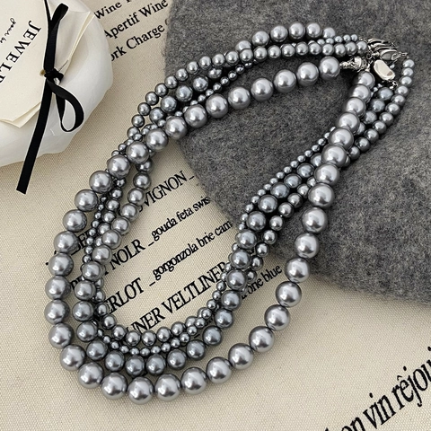Elegante Collar De Perlas Artificiales Grises Para Mujer Minimalista Brillo Metálico Choker Joyería De Moda Accesorio Regalo Estilo Versátil