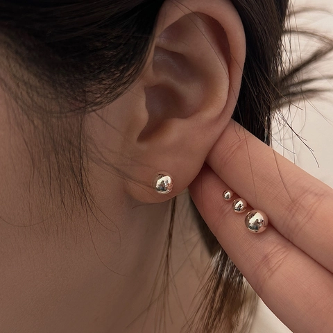Minimalist Round Ball Stud Earrings Tiny Geometric High Polish Copper Plated Jewelry For Women Girls Simple Versatile