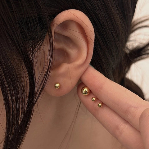 Minimalist Round Ball Stud Earrings Tiny Geometric High Polish Copper Plated Jewelry For Women Girls Simple Versatile