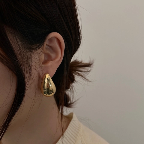 Minimalistische Druppel Oorknopjes Koper Goud Zilver Verguld Geometrisch Groot Hoogglans Gepolijst Spiegeloppervlak Vrouwen