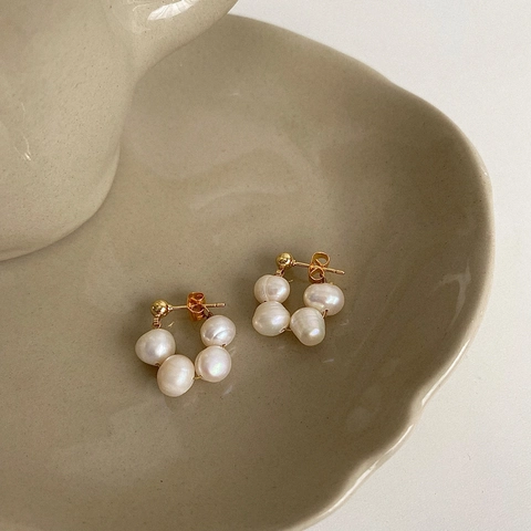Natuurlijke Zoetwaterparel Hoop Oorbellen Verguld Uniek Ontwerp Franse Stijl Elegante Sieraden Voor Dames