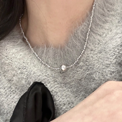 Collar Con Colgante De Perla Artificial Cuentas De Cobre Irregulares Cadena De Clavícula Joyería Minimalista Para Mujer Estilo Elegante