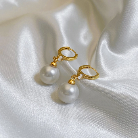 Franse Retro Schelpparel Hanger Hoop Oorbellen Verguld Koper Zirkonia Met 925 Sterling Zilveren Oorsteker Voor Dames