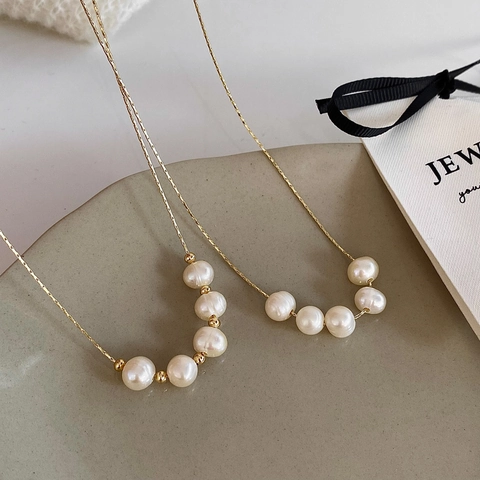 Collana Con Pendente Di Perle D'acqua Dolce Rame Placcato Oro Stile Francese Minimalista Girocollo Da Donna