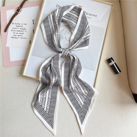 Elegante Sciarpa Stretta Per Donna Poliestere Effetto Satino Geometrico Pied De Poule Rigato Cravatta Fascia Sottile