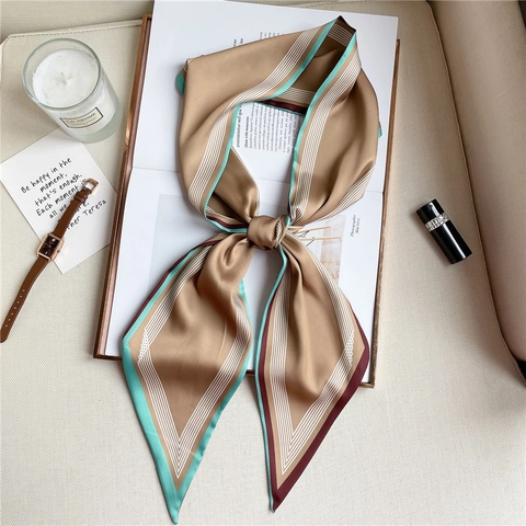 Elegante Sciarpa Twilly Da Donna Raso Di Poliestere Skinny Scarf Stampa Geometrica Nastro Capelli Decorazione Borsa