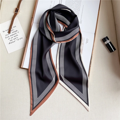 Elegante Sciarpa Twilly Da Donna Raso Di Poliestere Skinny Scarf Stampa Geometrica Nastro Capelli Decorazione Borsa