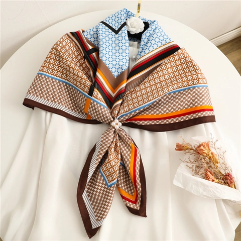 Grande Sciarpa Quadrata Da Donna Motivo Geometrico Pied De Poule Sciarpa In Raso Raso Artificiale Scialle Di Moda Elegante Foulard
