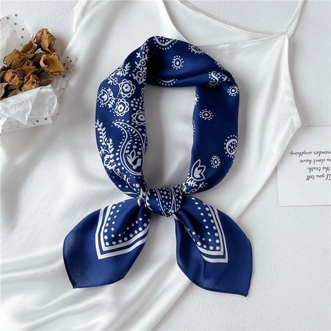 Französischer Vintage Satin Quadratisches Halstuch Paisley Muster Elegant Punktmuster Bandana Für Damen Büro Haarschmuck Sjaal