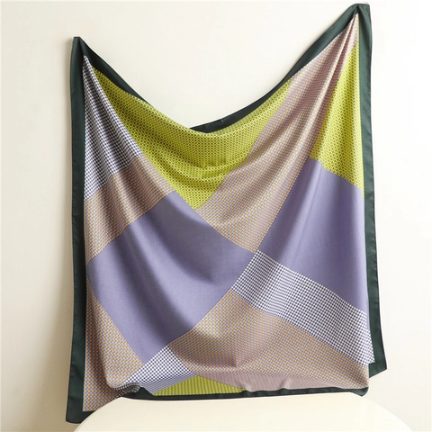 Sciarpa Quadrata In Raso Da Donna Blocchi Di Colore Geometrici Stampa A Pois Grande Scialle In Twill