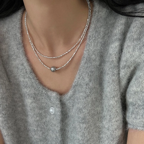Gray Artificial Pearl Necklace Metal Textured Beads Minimalist Elegant Clavicle Jewelry Women Accessory