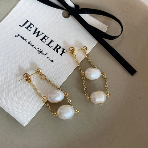 Freshwater Pearl Long Tassel Drop Earrings With Copper Earring Post Gold Plated Elegant Jewelry For Women