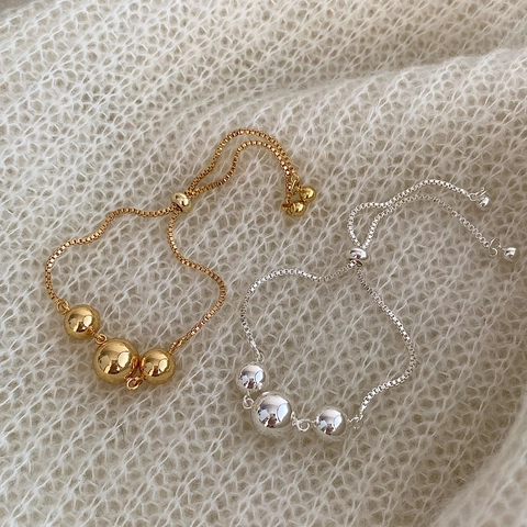 Franse Retro Koperen Armband Met Ronde Kralen Voor Dames Verguld Verzilverd Gepolijst Verstelbare Box Ketting Sieraden