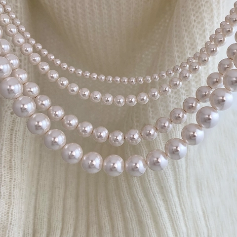 Collar De Perlas Artificiales Blancas Redondas Tono Oro Cierre Ajustable Minimalista Elegante Joyería Capas Para Mujer