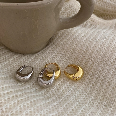 Boucles D Oreilles Créoles Ovales Épaisses Base En Cuivre Métal Poli Huggie Pour Femmes Bijoux Chic Minimalistes