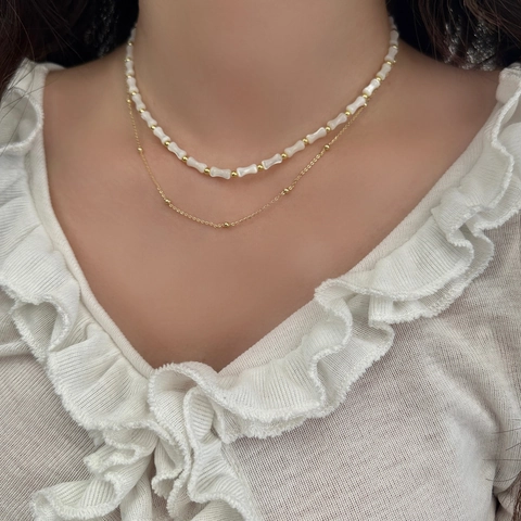 Französische Elegante Weiße Muschel Bambus Gelenk Perlenkette Für Frauen Kupfer Goldene Doppelschichtige Schmuck Vintage